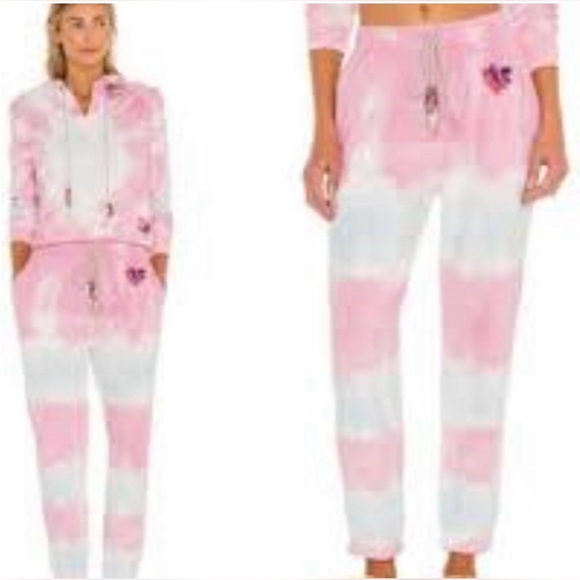 LoveShackFancy Pants - LoveShackFancy Pink and White Tie-Dye Joggers